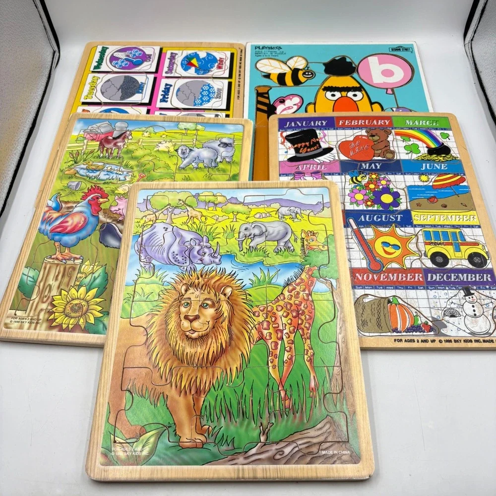 Sky Kids Playskool Wood Puzzle Lot Kids OS Multicolor Good Vintage Educational